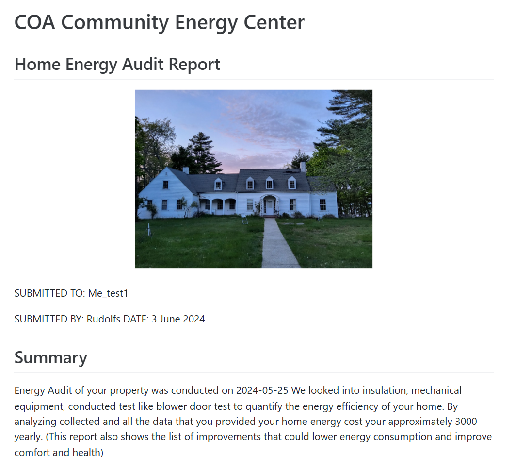 Example of energy audit's summery